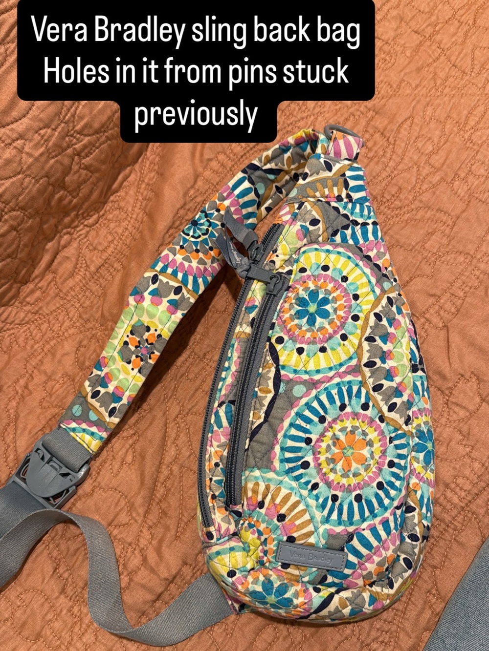 Vera Bradley Multicolor Medallion Sling Bag in Teal, Yellow & Pink